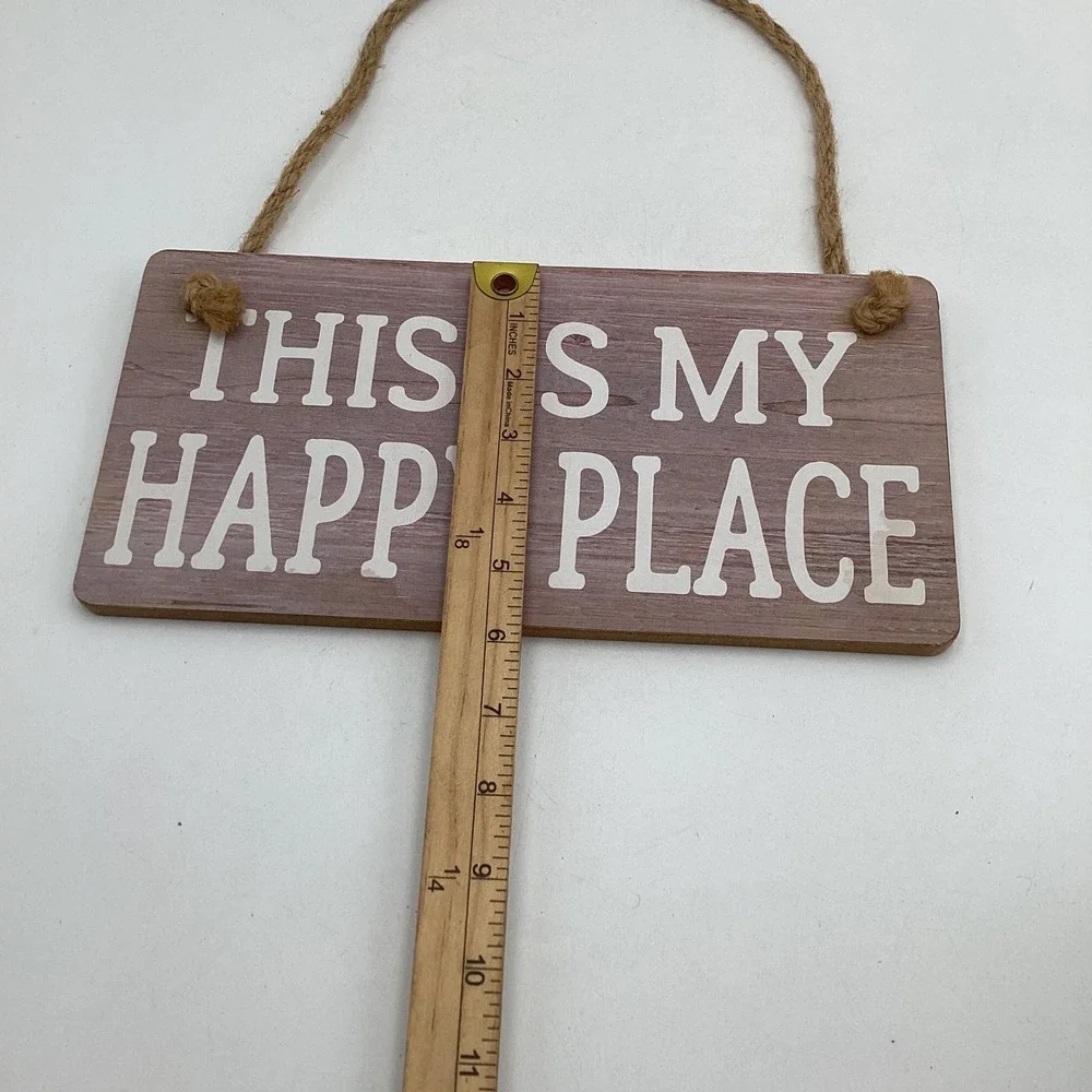 This Is My Happy Place Wooden Hanging Sign Wall Decor Rustic Jute Rope‎ 10x5